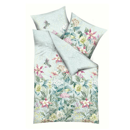 Bettwäsche Mako Satin Ophelia Türkis mit Blumenmuster 135 x 200 cm