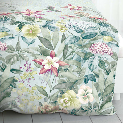 Bettwäsche Mako Satin Ophelia Türkis mit Blumenmuster 135 x 200 cm