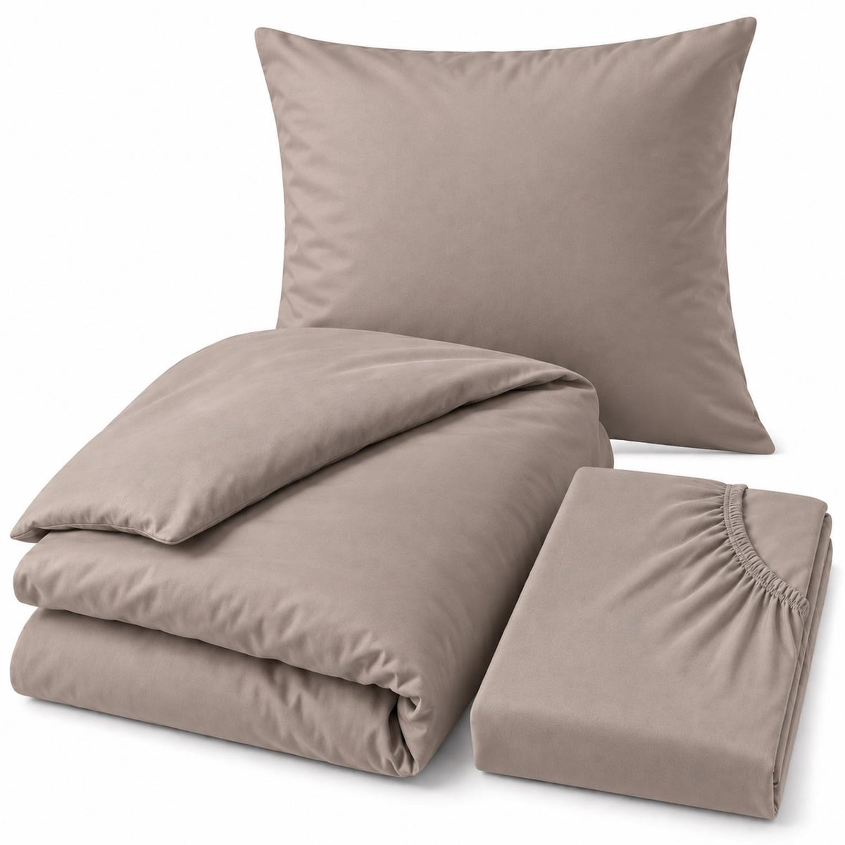 Bierbaum Mako Satin Bettwäsche mit Spannbettlaken Taupe 135 x 200 cm