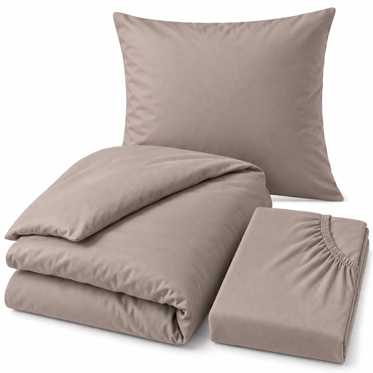 Bierbaum Mako Satin Bettwäsche mit Spannbettlaken Taupe 155 x 220 cm