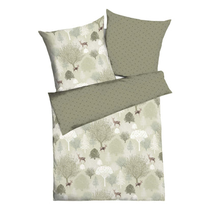 Bettwäsche Biber Autumn Khaki mit Waldmotiv 135 x 200 cm
