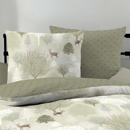 Bettwäsche Biber Autumn Khaki mit Waldmotiv 135 x 200 cm