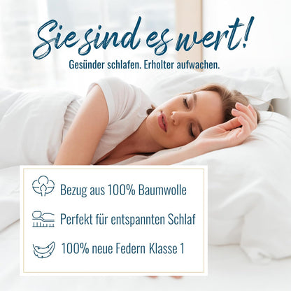 Kopfkissen Kissen 1100g neue weiße Federn Klasse 1 Daunenpass 80x80