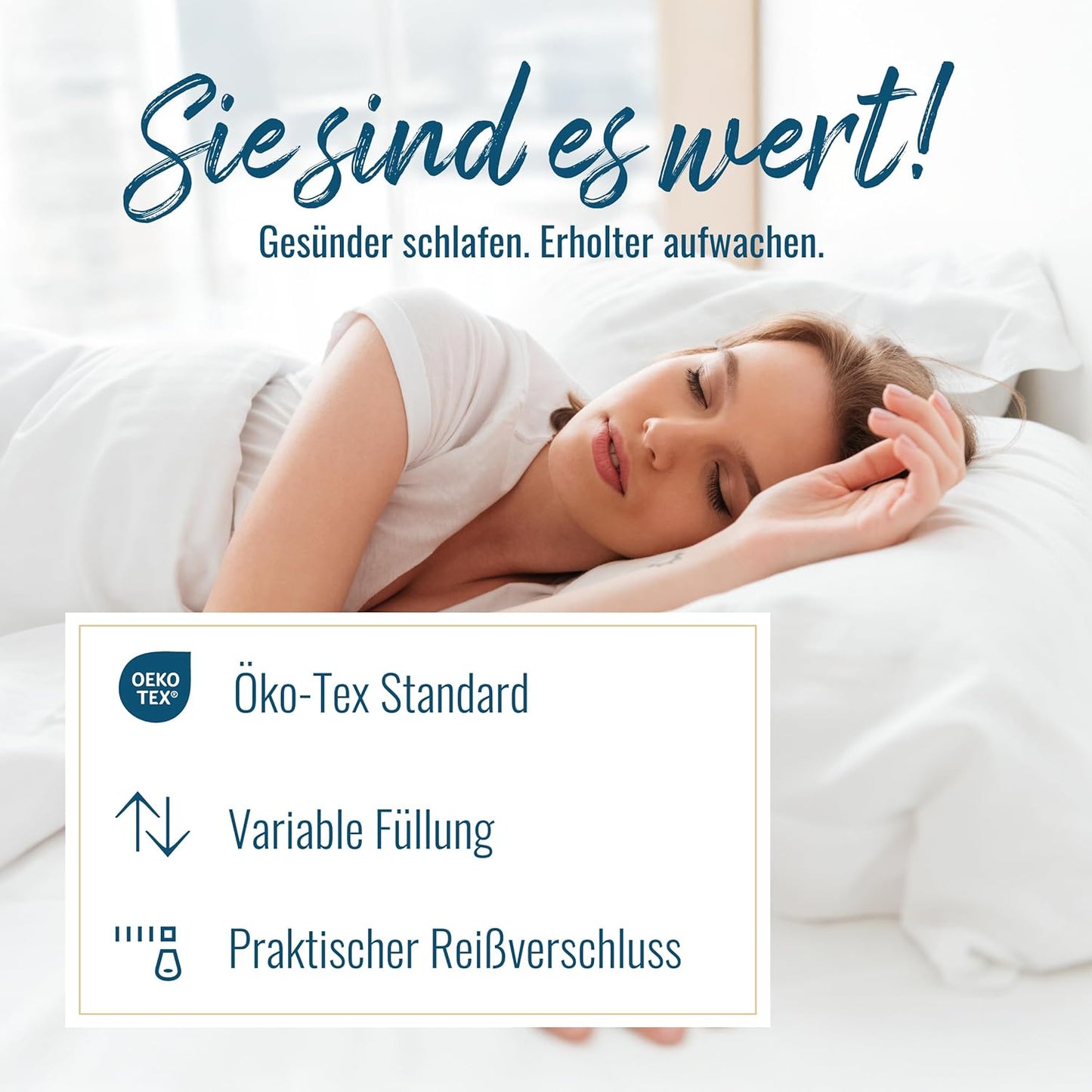 Kopfkissen Kissen 60° Wäsche Baumwollbezug Klimafaser 40x80 Allergiker