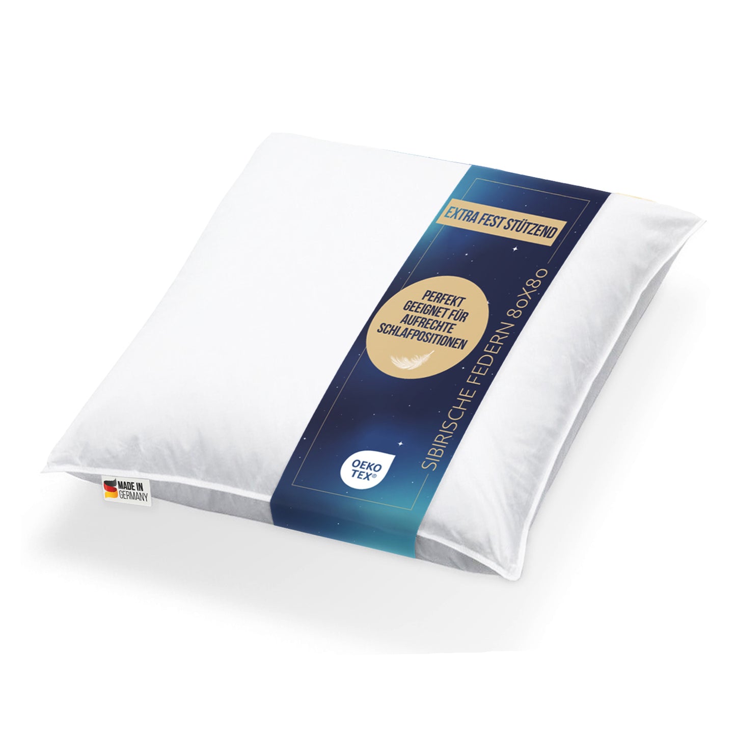 Extra dickes Kopfkissen 1600g 100% neue sibirische Federn 80x80 fest