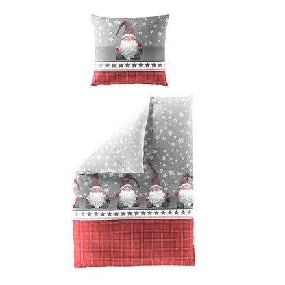 Bettwäsche Bierbaum Biber 6915-01 Wichtel Sterne Rot Grau 135x200
