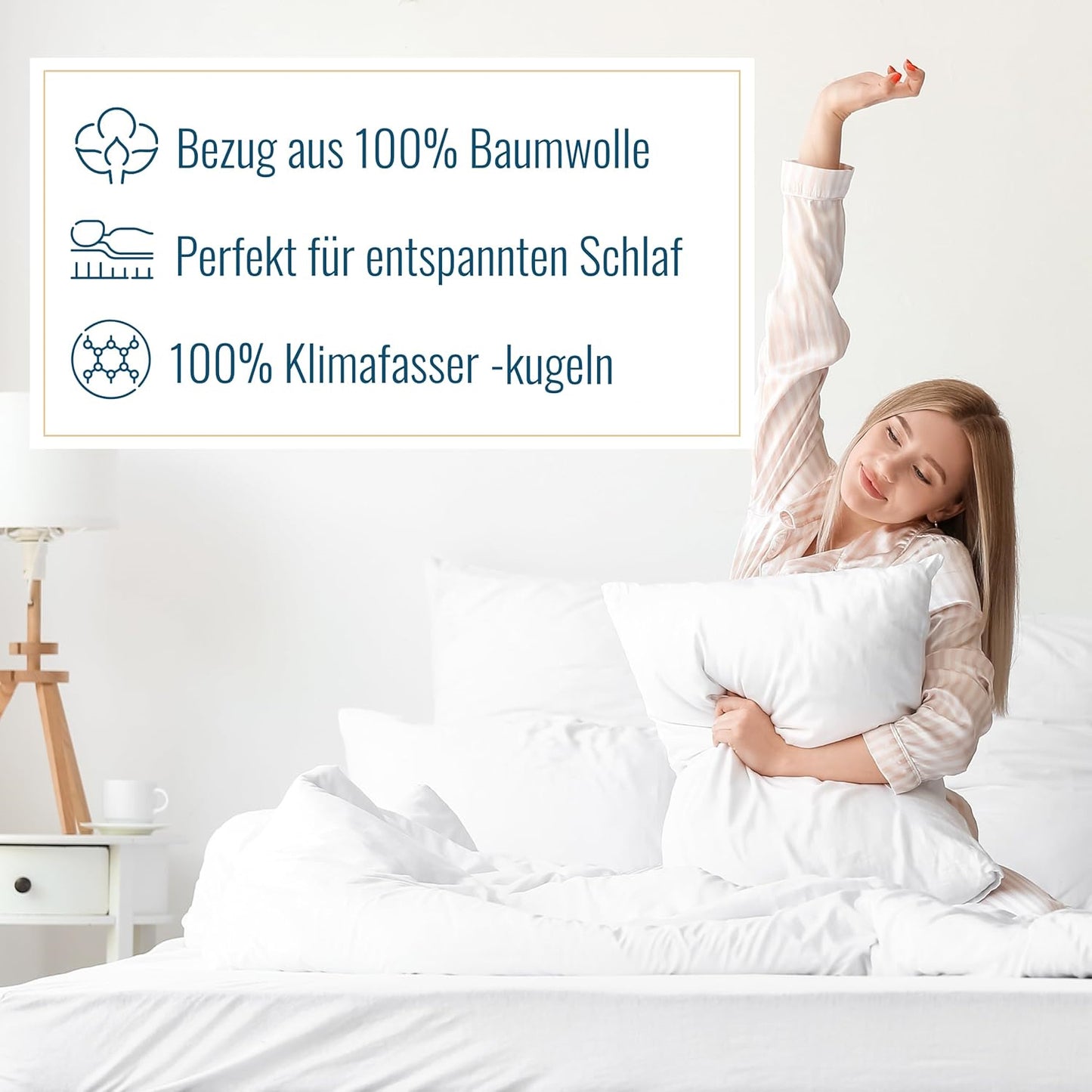 2 Stück Kopfkissen waschbar Allergiker Baumwollbezug Klimafaser 80x80