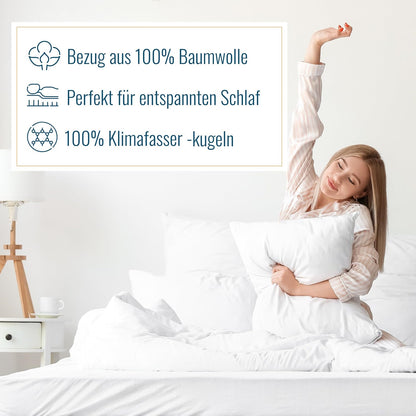 2 Stück Kopfkissen waschbar Allergiker Baumwollbezug Klimafaser 80x80