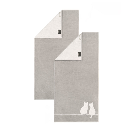 2 Stück Cawö Handtücher Cute Cats 6263-76 Katzen Grau 50x100