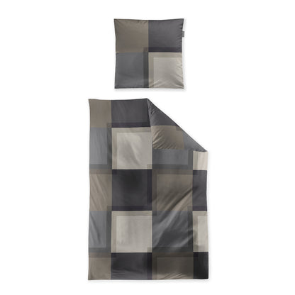 Irisette Mako Satin Bettwäsche Wave 8672-80 Kariert Grau Natur 135x200