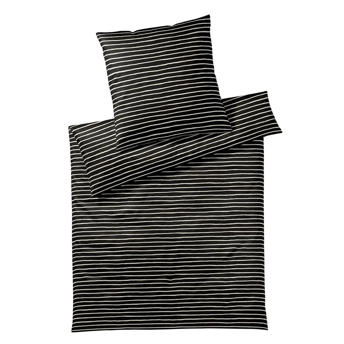 Bettwäsche Mako Satin Lines Schwarz mit Streifenmuster 135 x 200 cm