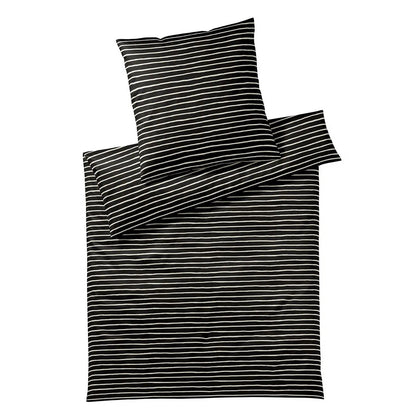 Bettwäsche Mako Satin Lines Schwarz mit Streifenmuster 135 x 200 cm