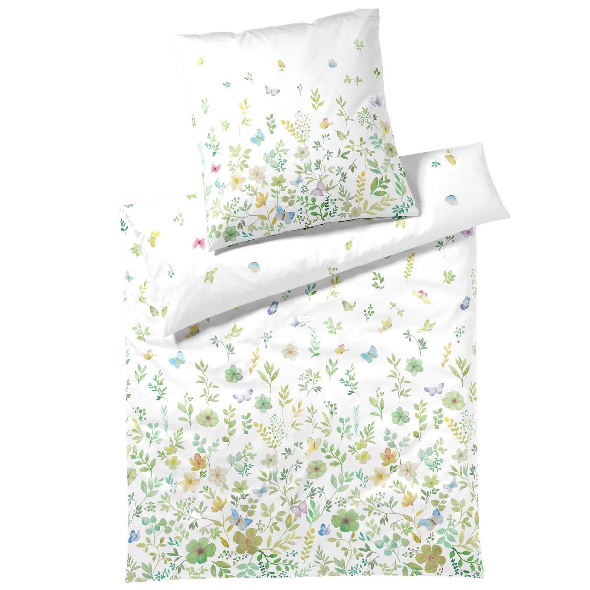 Elegante Mako Satin Bettwäsche Spring Fling 2447-4 Blumen Grün 135x200