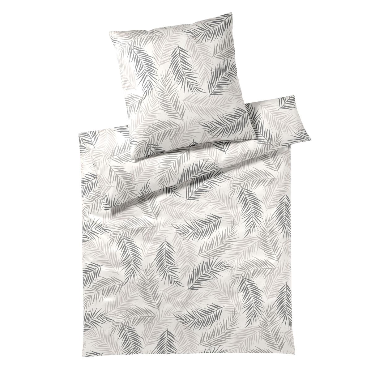 Elegante Mako Satin Bettwäsche Palm 24501-7 Blätter natur grau 135x200