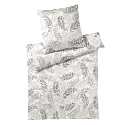 Elegante Mako Satin Bettwäsche Palm 24501-7 Blätter natur grau 135x200