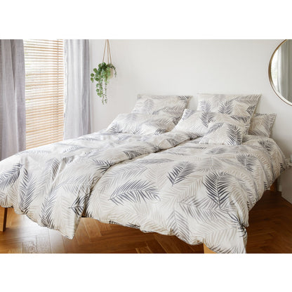 Elegante Mako Satin Bettwäsche Palm 24501-7 Blätter natur grau 135x200