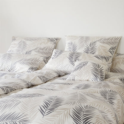 Elegante Mako Satin Bettwäsche Palm 24501-7 Blätter natur grau 135x200