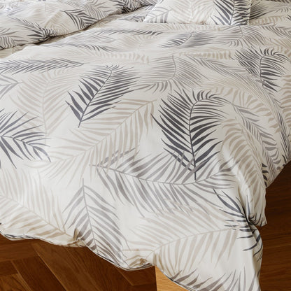 Elegante Mako Satin Bettwäsche Palm 24501-7 Blätter natur grau 135x200