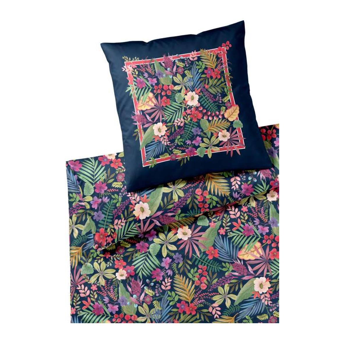 Elegante Mako Satin Bettwäsche Rise 24504-22 Blau Blumen 135x200