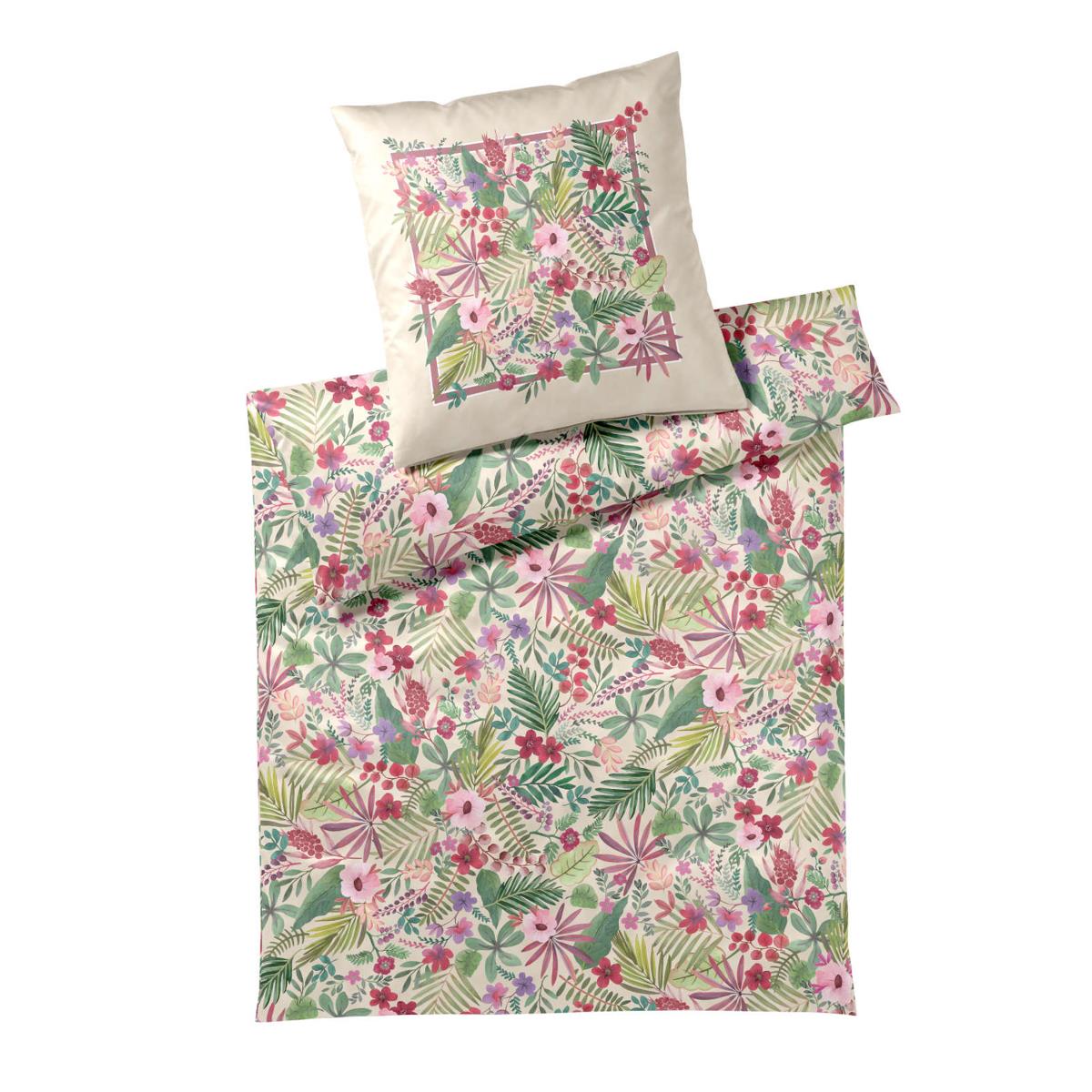 Elegante Interlock Jersey Bettwäsche Rise 24504-77 Sand Blumen 135x200