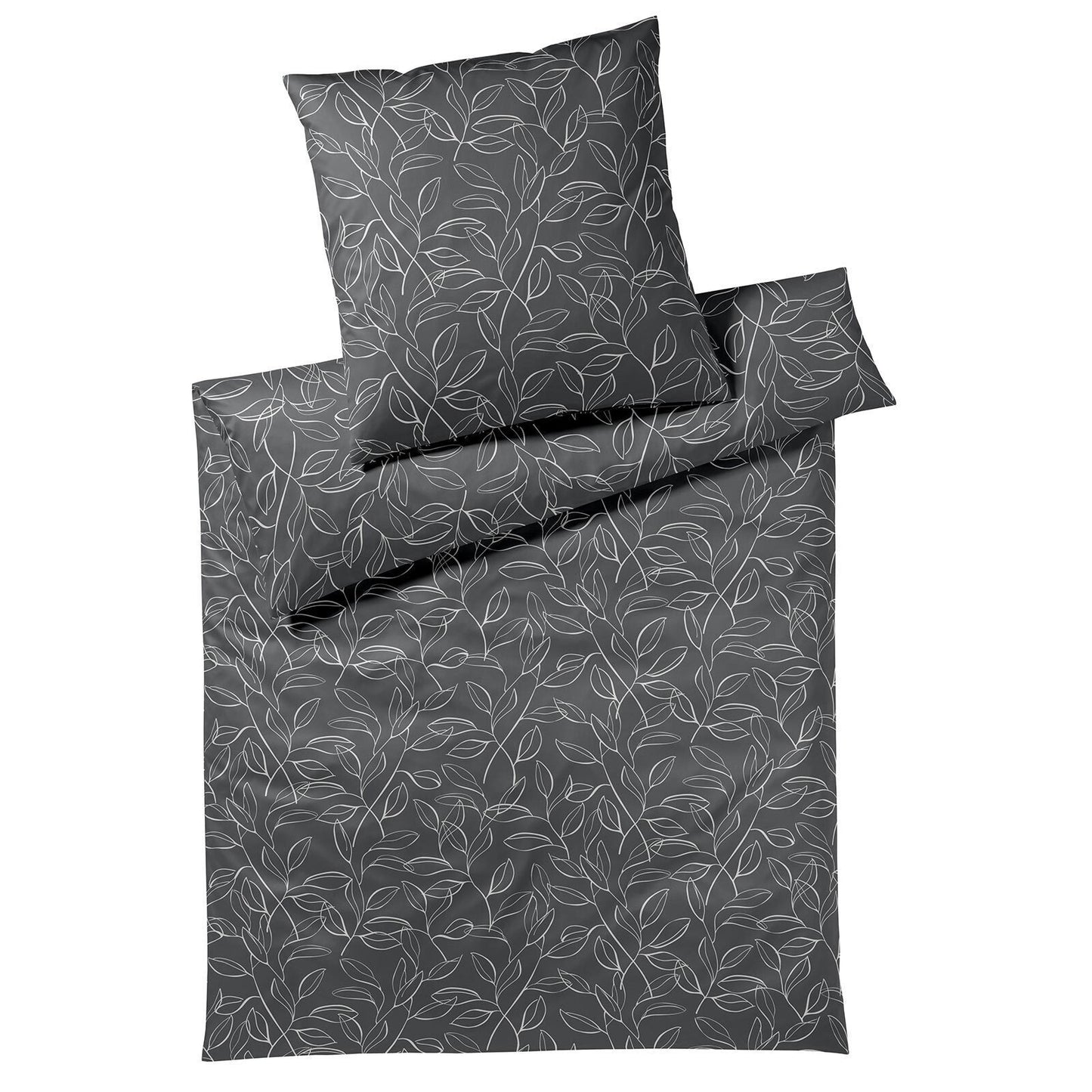 Elegante Mako Satin Bettwäsche Floral 24505-9 basalt Ranken 135x200