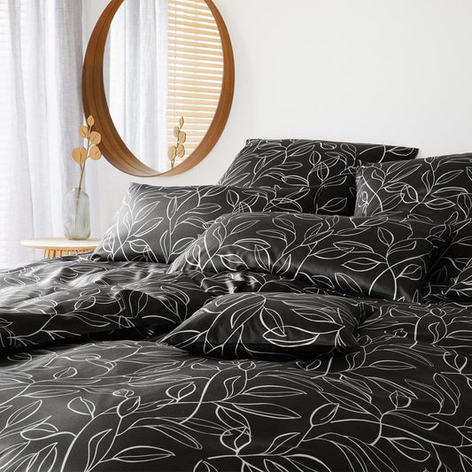 Elegante Mako Satin Bettwäsche Floral 24505-9 basalt Ranken 135x200