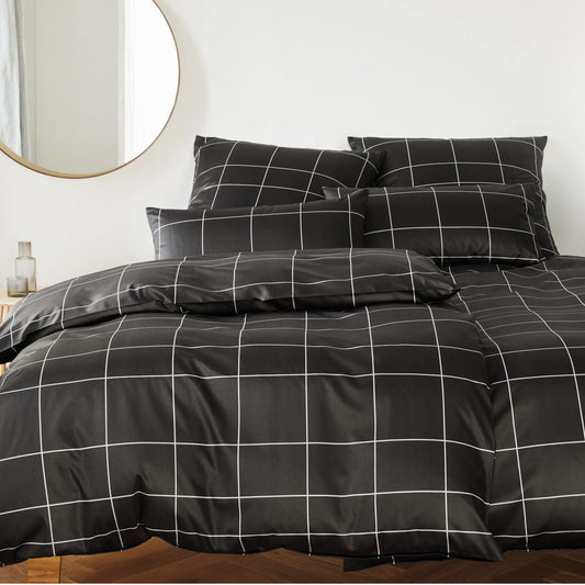 Elegante Mako Satin Bettwäsche Cross 24506-9 basalt kariert 135x200