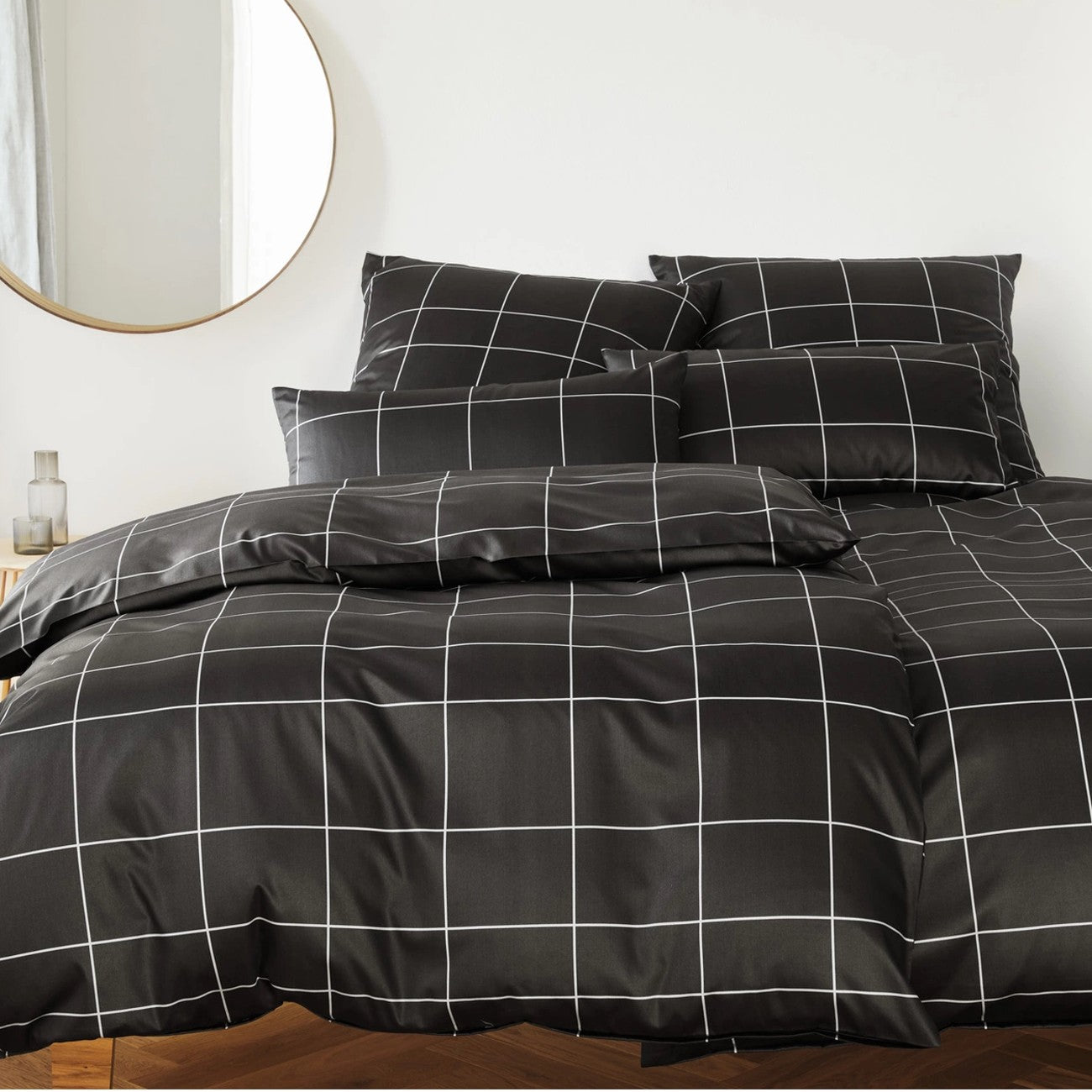 Elegante Mako Satin Bettwäsche Cross 24506-9 basalt kariert 135x200