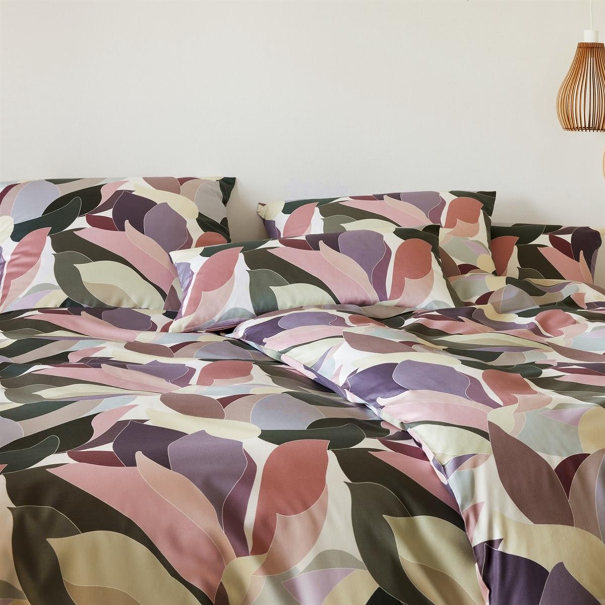 Elegante Mako Satin Bettwäsche 24512-1 Puder rosa Blätter 135x200