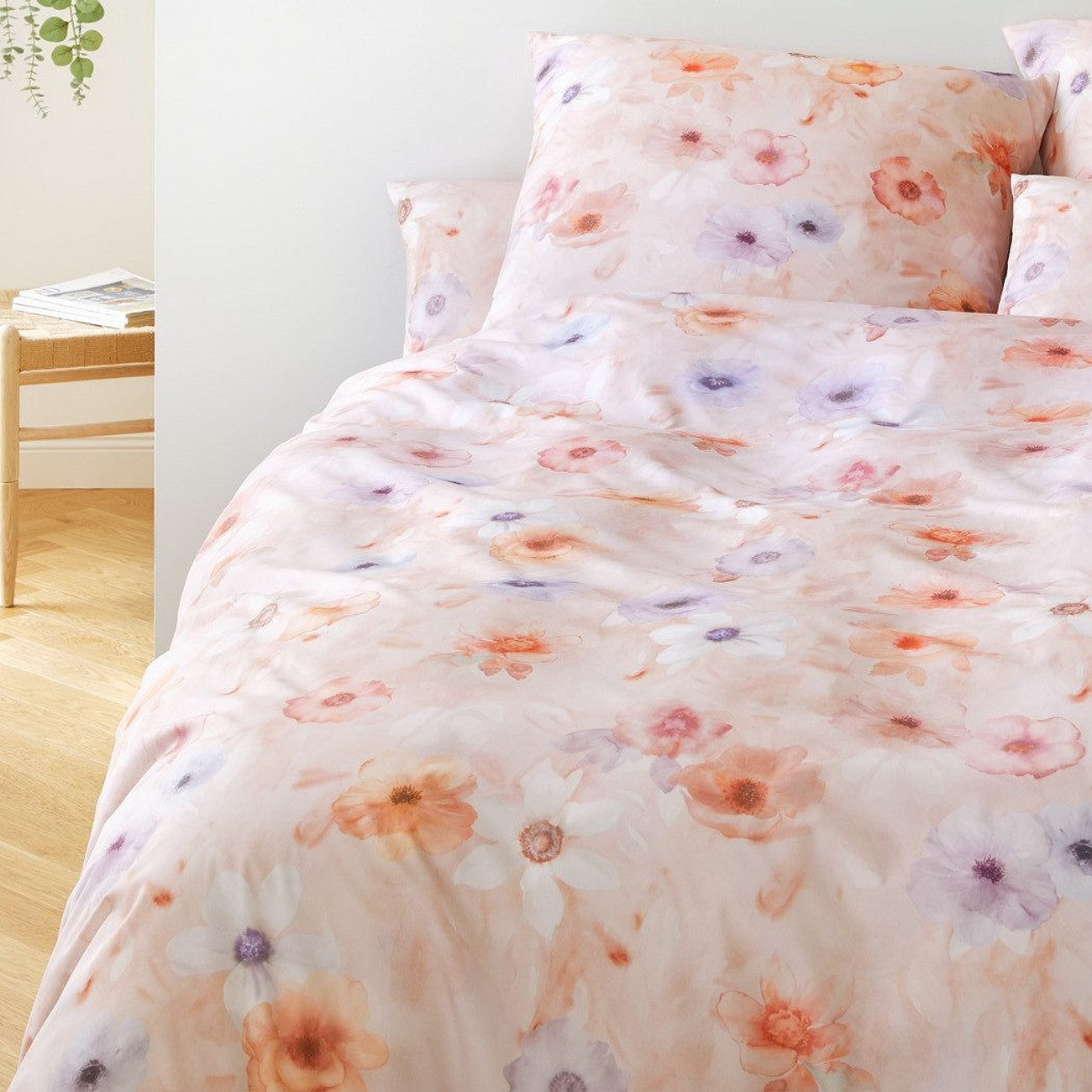 Elegante Mako Satin Bettwäsche Pastel 24519-1 Blumen rosarot 135x200