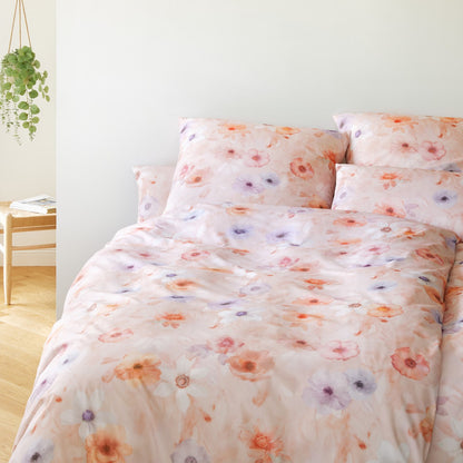 Elegante Mako Satin Bettwäsche Pastel 24519-1 Blumen rosarot 135x200
