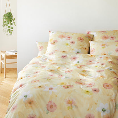Elegante Mako Satin Bettwäsche Pastel 24519-3 Blumen Gelb 135x200