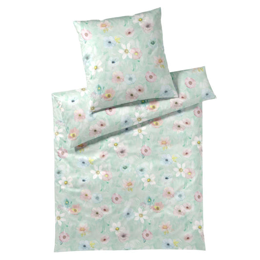Elegante Mako Satin Bettwäsche Pastel 24519-4 Blumen Grün 135x200