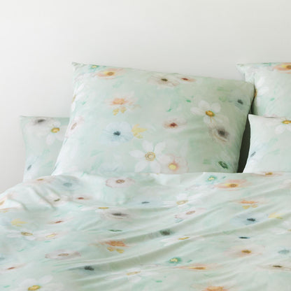 Elegante Mako Satin Bettwäsche Pastel 24519-4 Blumen Grün 135x200