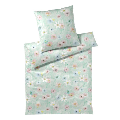 Elegante Mako Satin Bettwäsche Pastel 24519-4 Blumen aqua 135x200