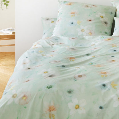 Elegante Mako Satin Bettwäsche Pastel 24519-4 Blumen aqua 135x200