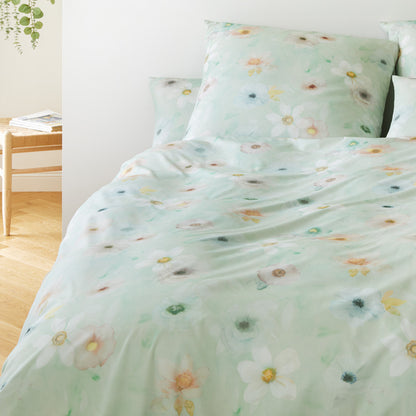 Elegante Mako Satin Bettwäsche Pastel 24519-4 Blumen aqua 135x200