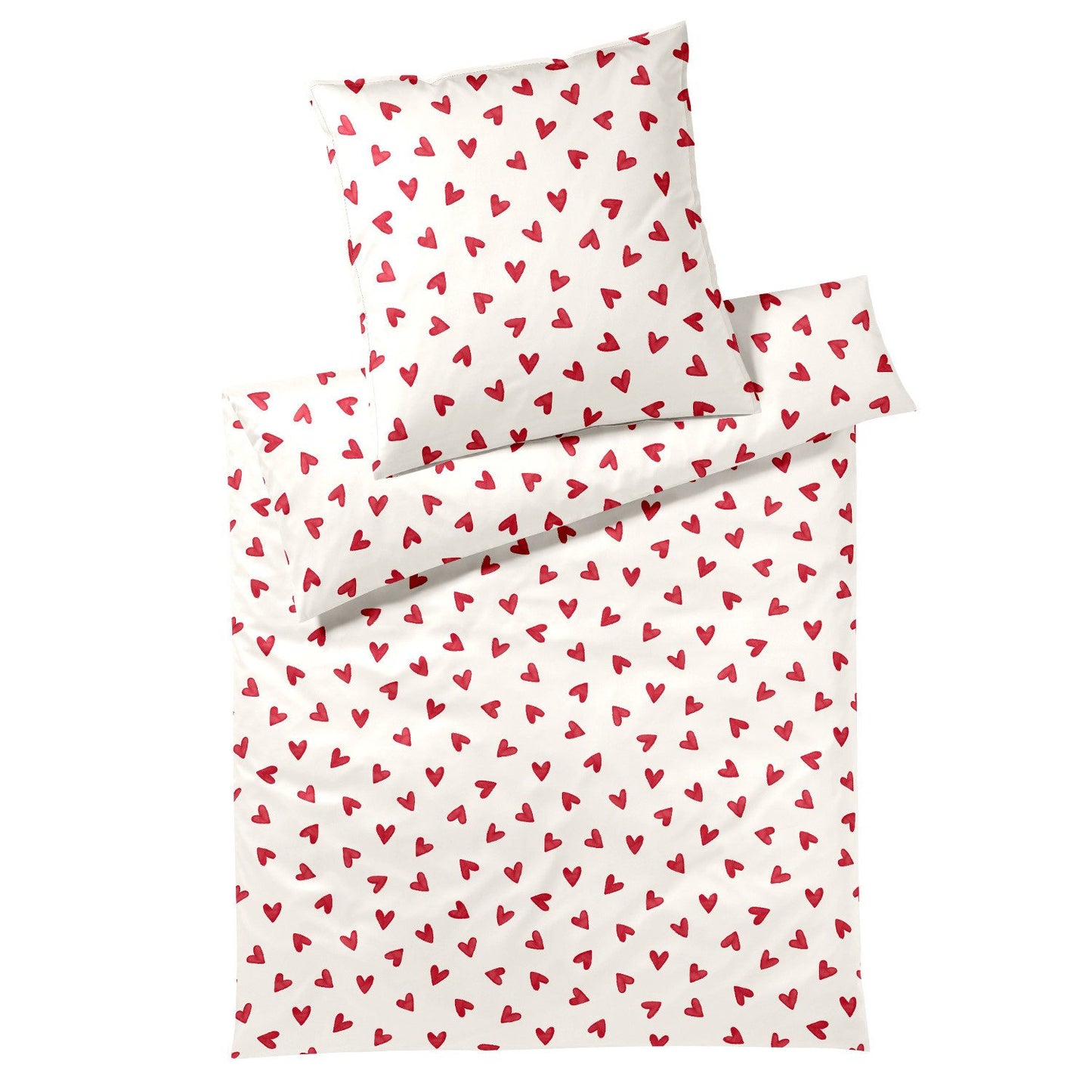 Elegante Mako Satin Bettwäsche Cherie 24523-1 Herzen weiß rot 135x200