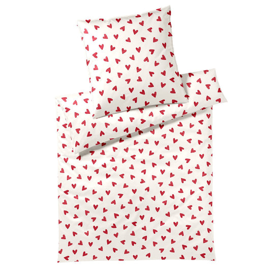Elegante Mako Satin Bettwäsche Cherie 24523-1 Herzen weiß rot 135x200