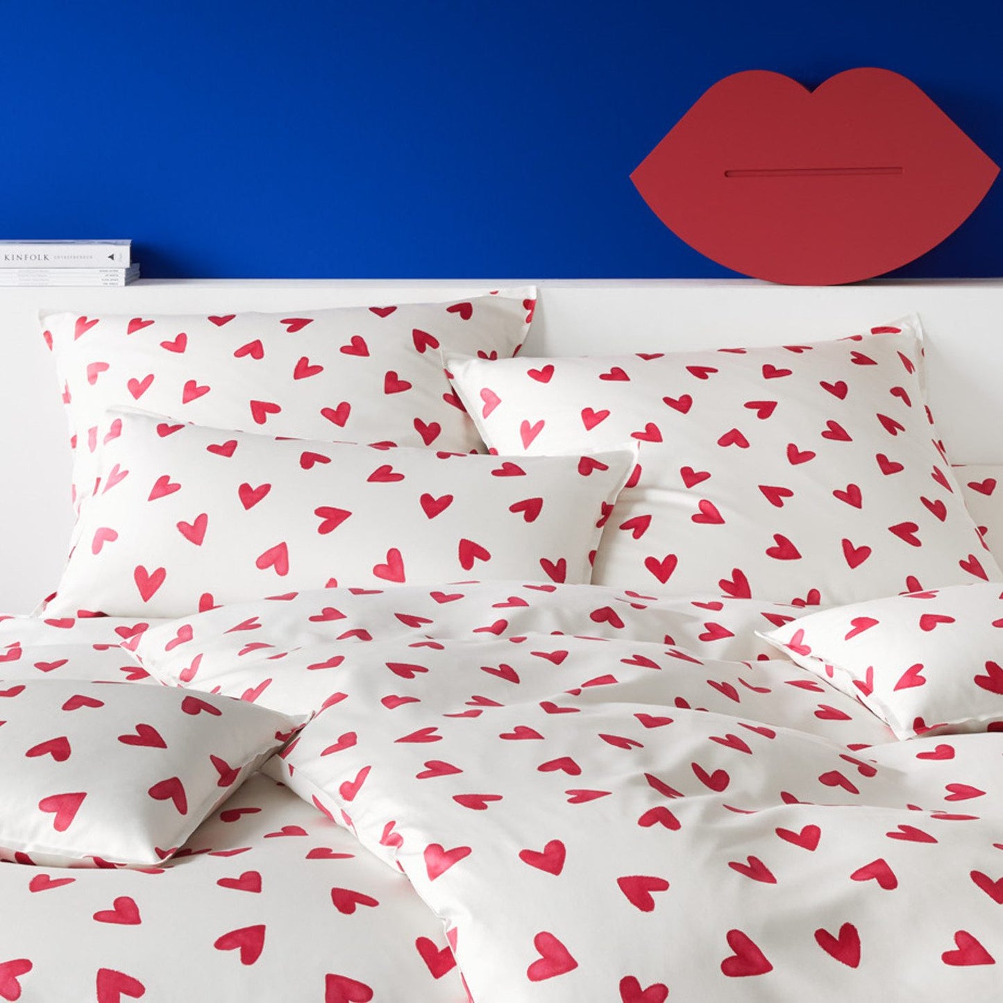 Elegante Mako Satin Bettwäsche Cherie 24523-1 Herzen weiß rot 135x200