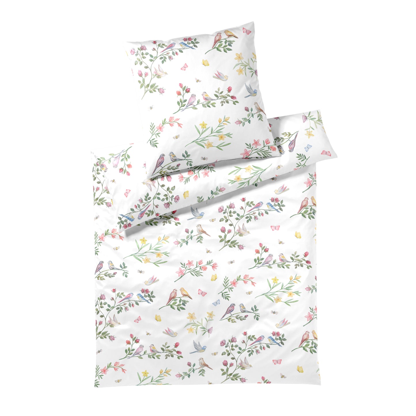 Elegante Mako Satin Bettwäsche Songbird 24525-0 Vögel Weiß 135x200