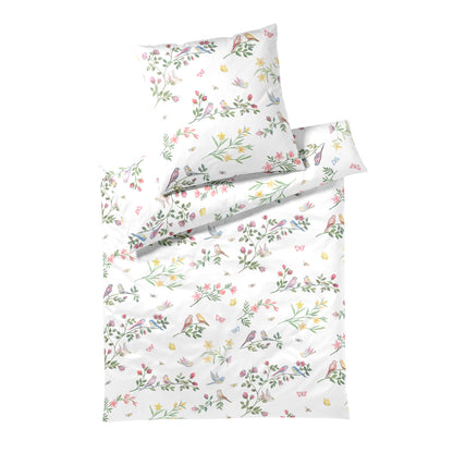 Elegante Mako Satin Bettwäsche Songbird 24525-0 Vögel Weiß 135x200