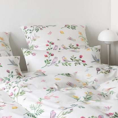 Elegante Mako Satin Bettwäsche Songbird 24525-0 Vögel Weiß 135x200