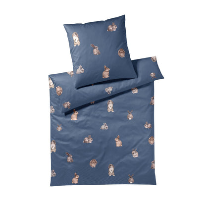 Elegante Mako Satin Bettwäsche Bunnies 24531-2 Kaninchen Blau 135x200