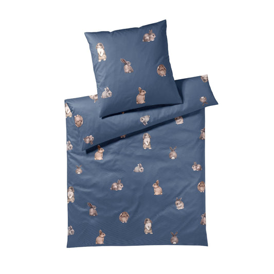 Elegante Mako Satin Bettwäsche Bunnies 24531-2 Kaninchen Blau 135x200