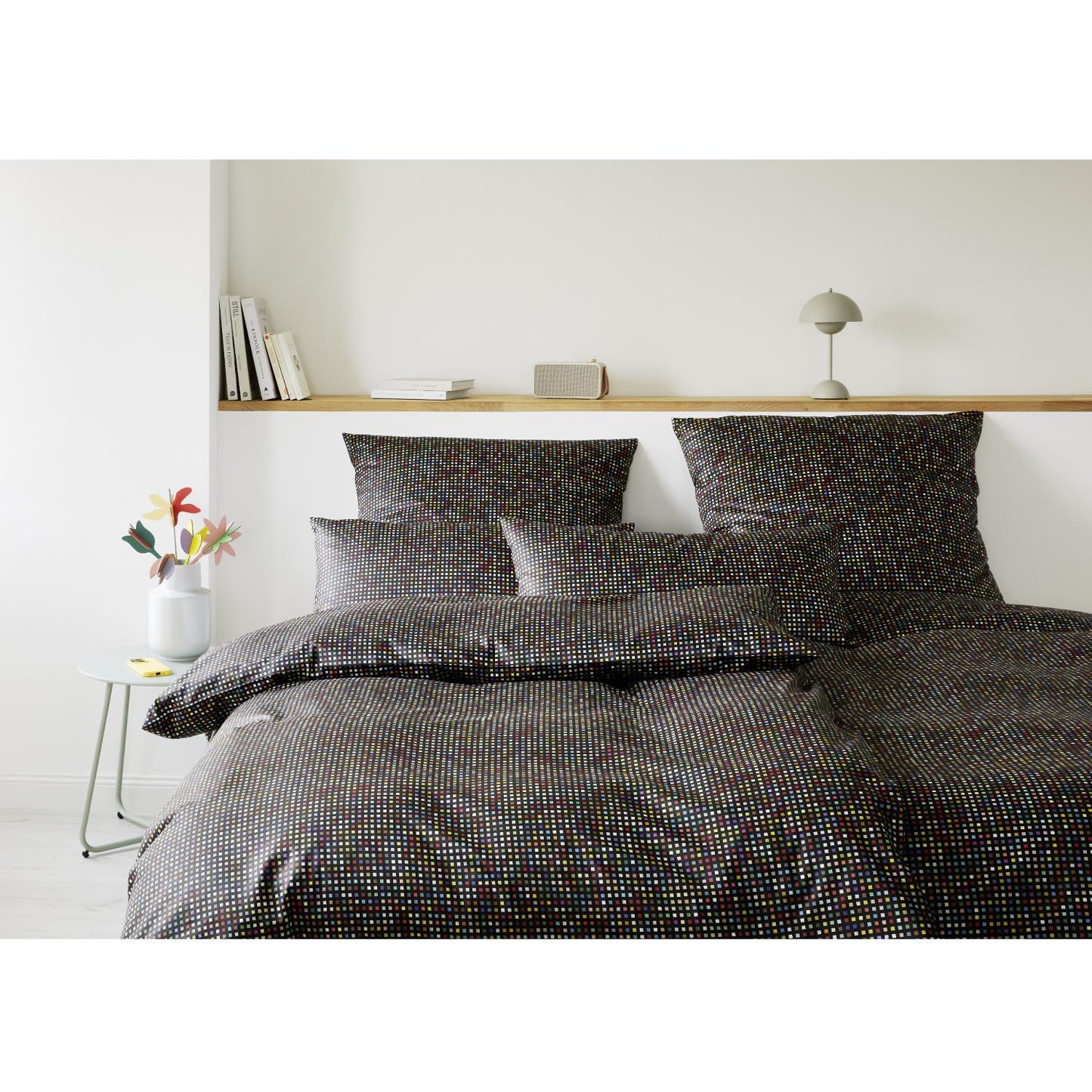 Elegante Mako Satin Bettwäsche Pixie 24535-9 Schwarz Bunt 135x200
