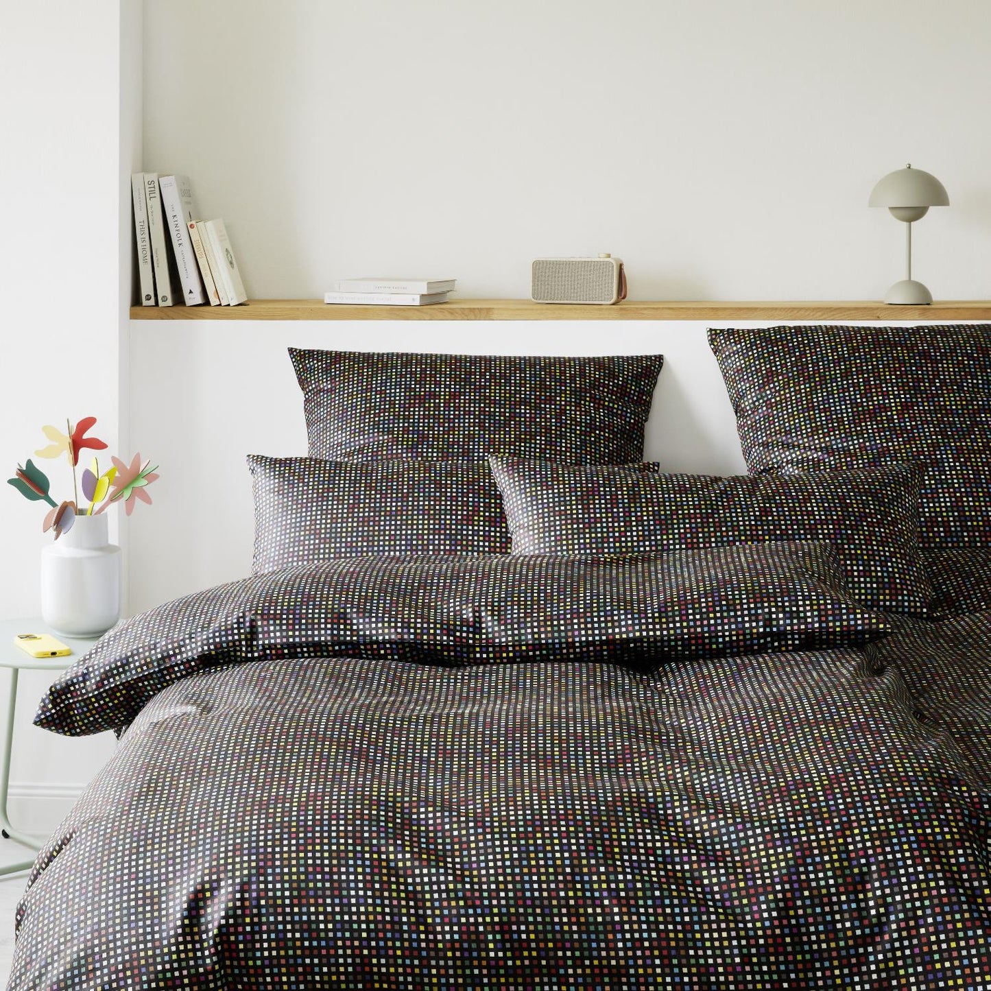 Elegante Mako Satin Bettwäsche Pixie 24535-9 Schwarz Bunt 135x200