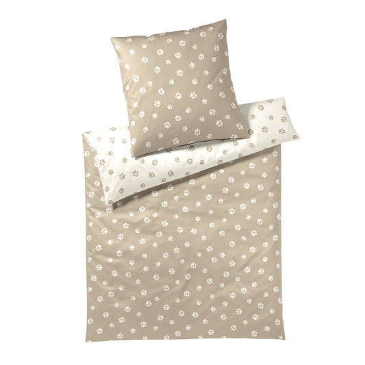 Elegante Mako Satin Bettwäsche Paws 24541-7 Pfoten Beige Creme 135x200