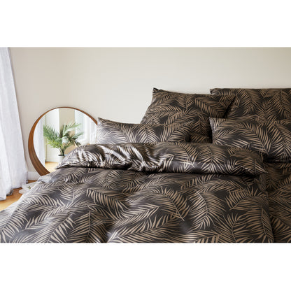Elegante Mako Satin Bettwäsche Maison Leaves 24551-9 Anthrazit 135x200