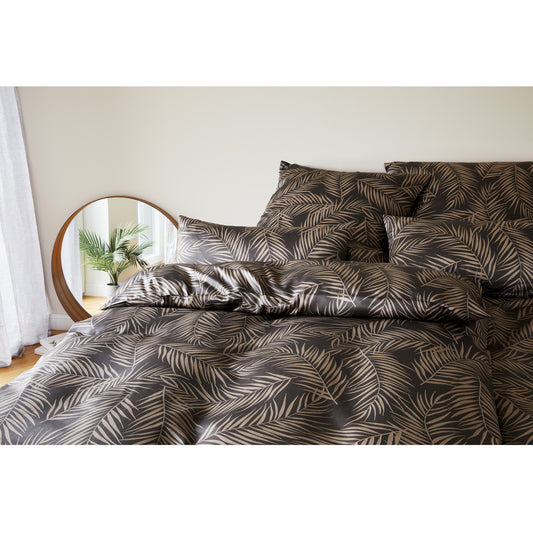 Elegante Mako Satin Bettwäsche Maison Leaves 24551-9 Anthrazit 135x200